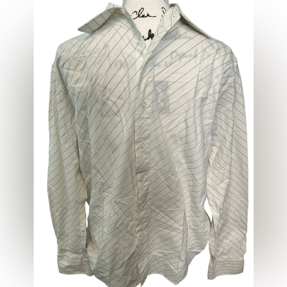 Bruno Mens White Pin Stripe Button Up Shirt - Picture 1 of 6